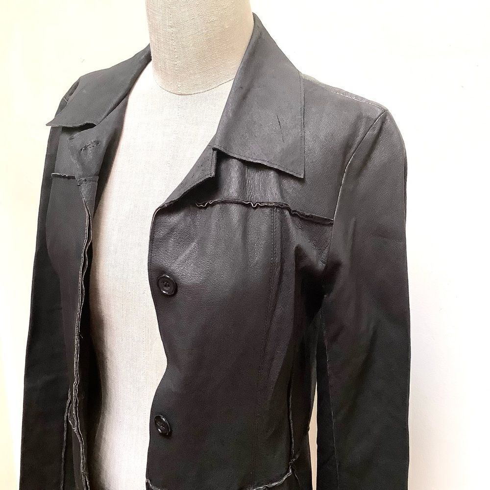 ILLIA Leather Jacket Black Medium Button Front Coat